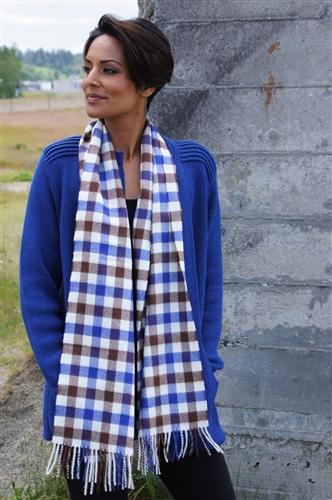 Camel wool scarf in camel and blue - The Nines